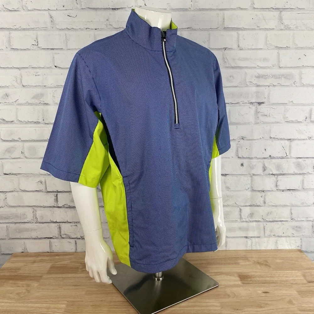 DryJoys FootJoy Windbreaker Men's‎ Medium Pullover Short Sleeve Blue Golfing